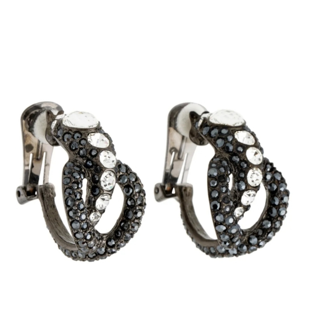 Vintage Kenneth Jay Lane's Scintillating Serpent Gunmetal Hoop Earrings - Picture 2 of 7